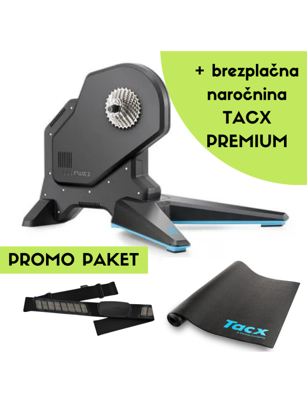PROMO PAKET: TRENAŽER TACX FLUX 2 SMART + Garmin HRM Dual + podloga + Tacx Premium naročnina